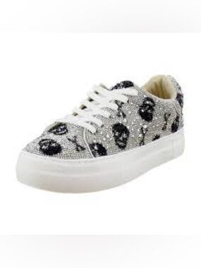 NEW Betsey Johnson Ladies SB Sidney Skulls Rhinestone Platform Sneaker Size 9.5